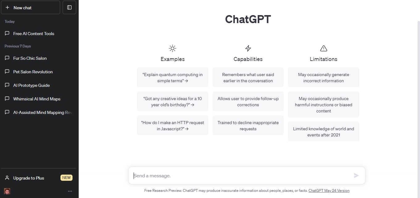 chatGPT Benutzeroberfläche