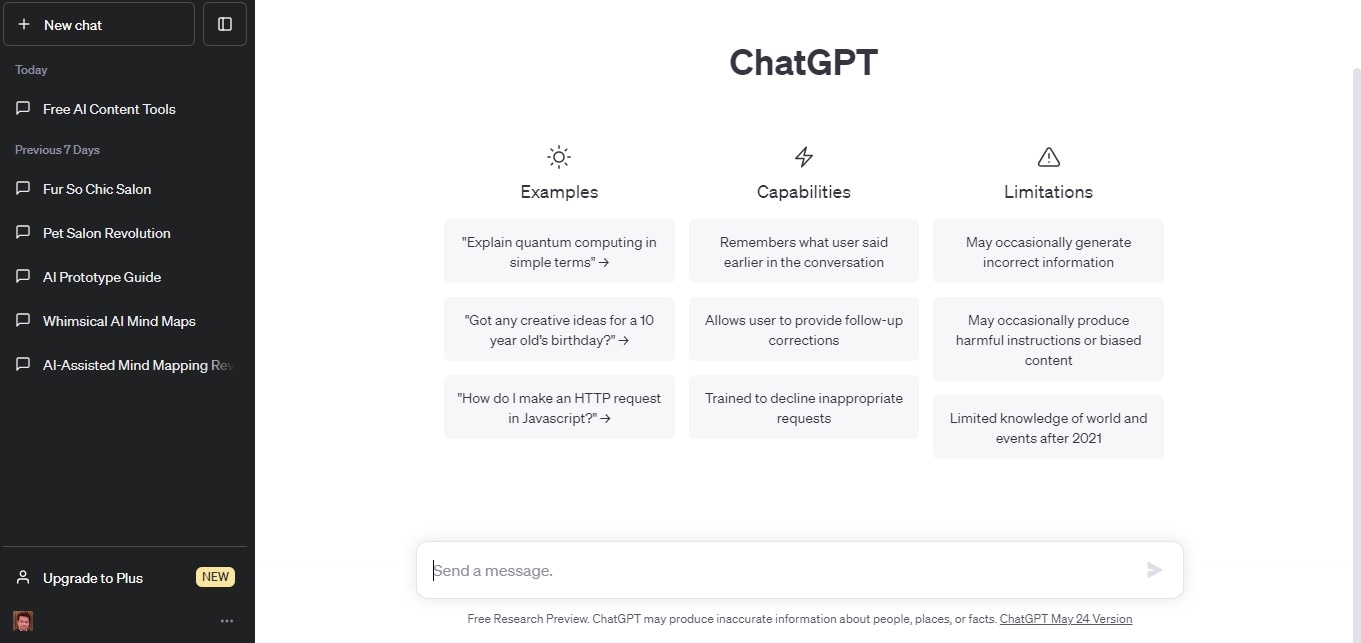 chatgpt user interface