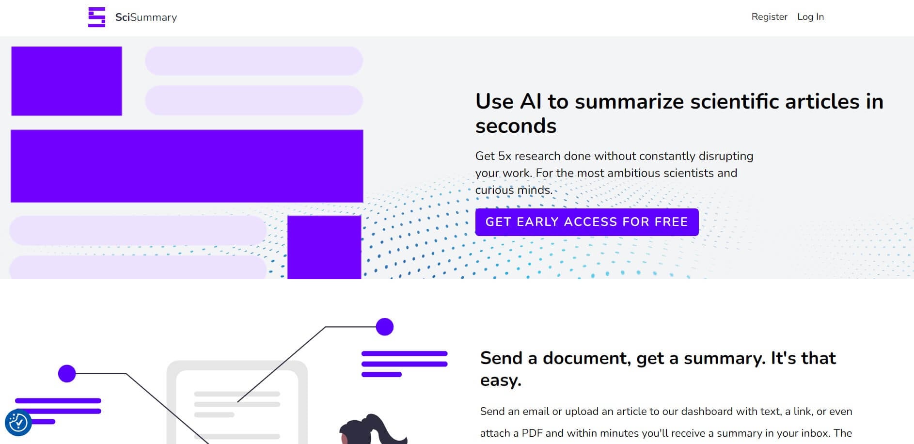 página de inicio de la herramienta de resumen de pdf con ia de scisummary 