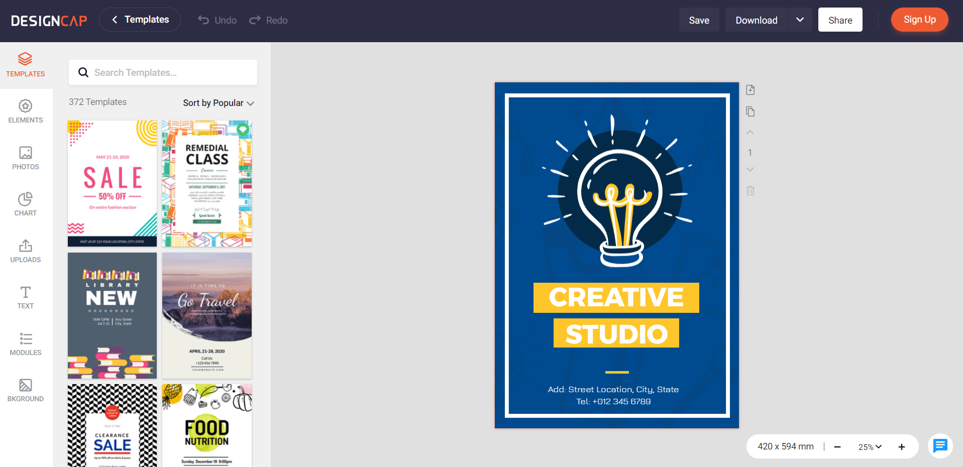 Schermata di personalizzazione del poster AI del berretto di design 