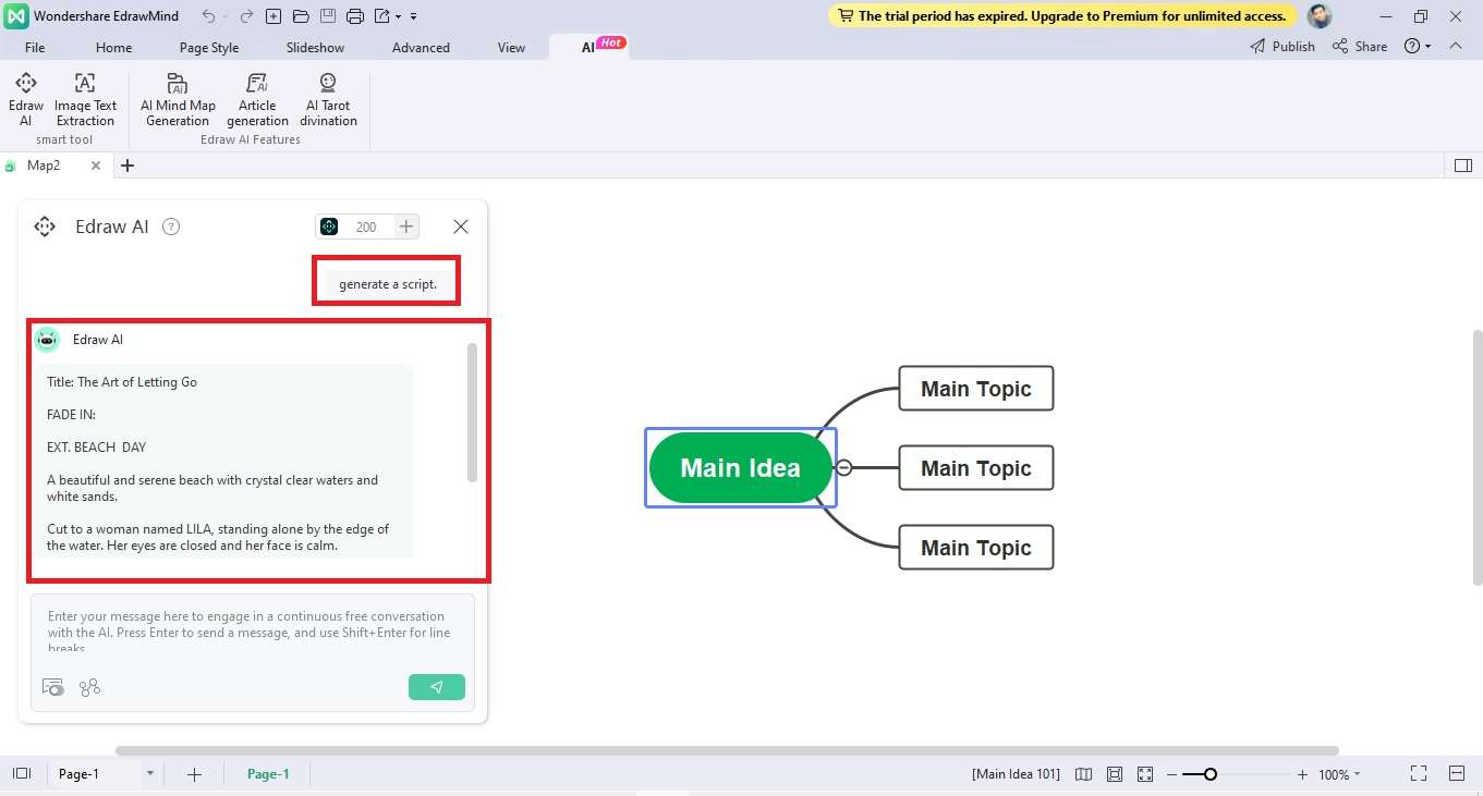 IA de Edraw generando un script