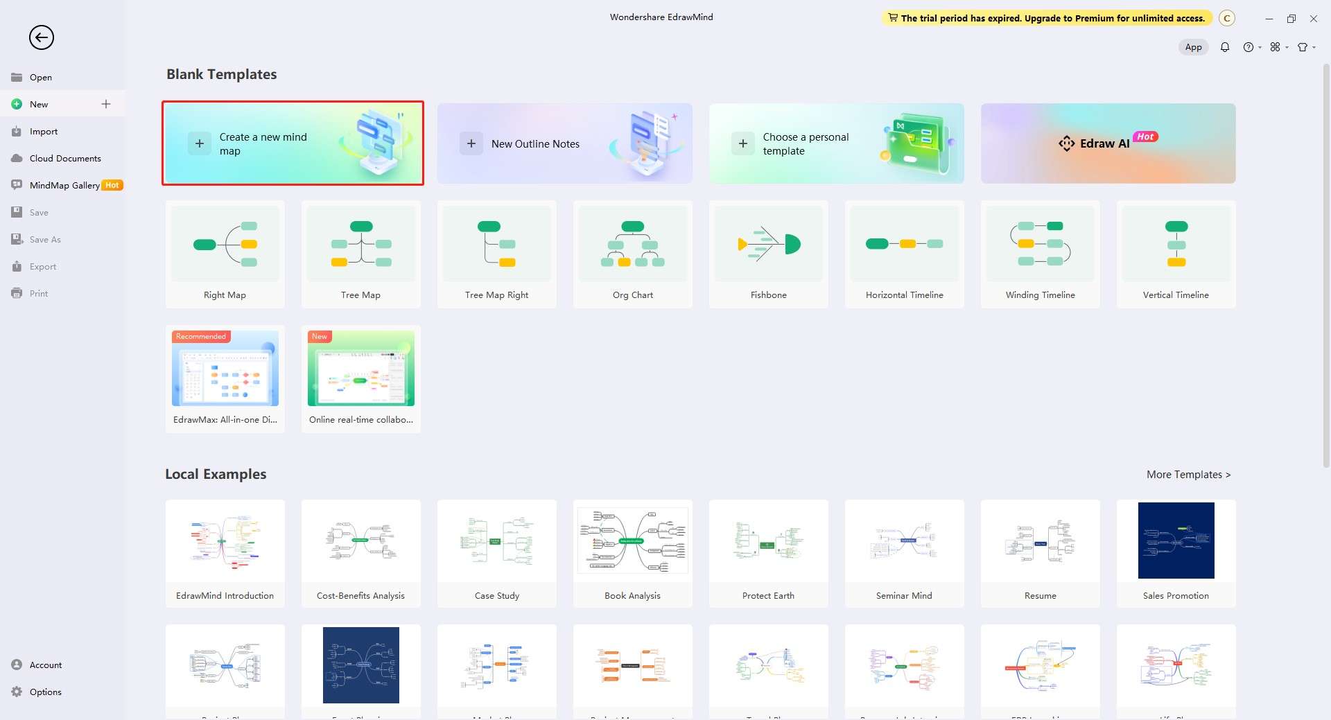 edrawmind desktop interface