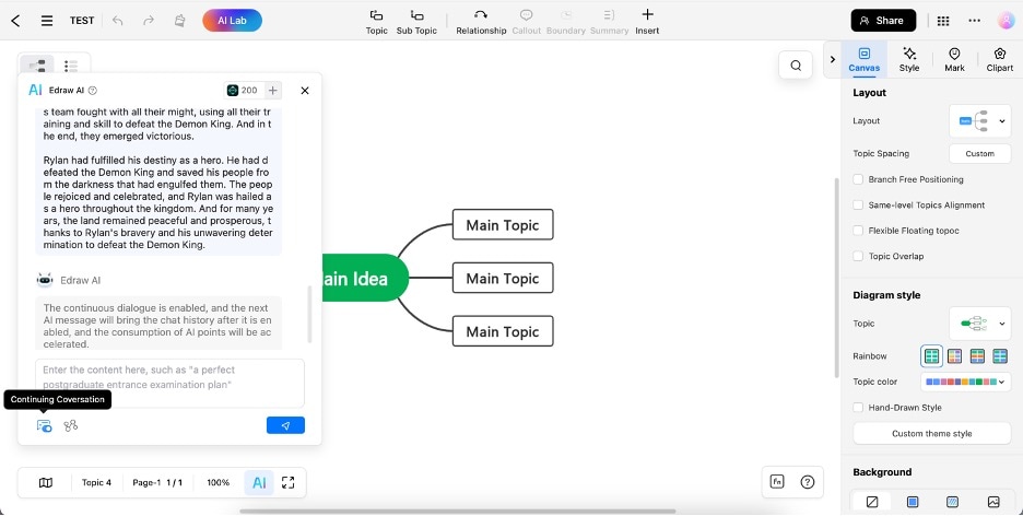 edrawmind online continuing conversation feature