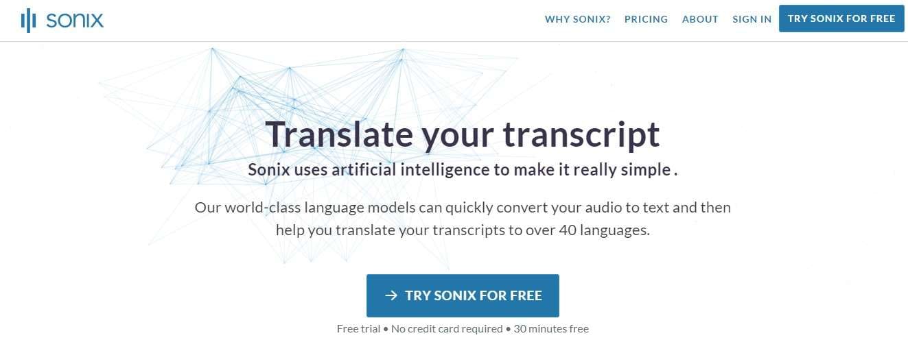 Le traducteur Sonix en ligne