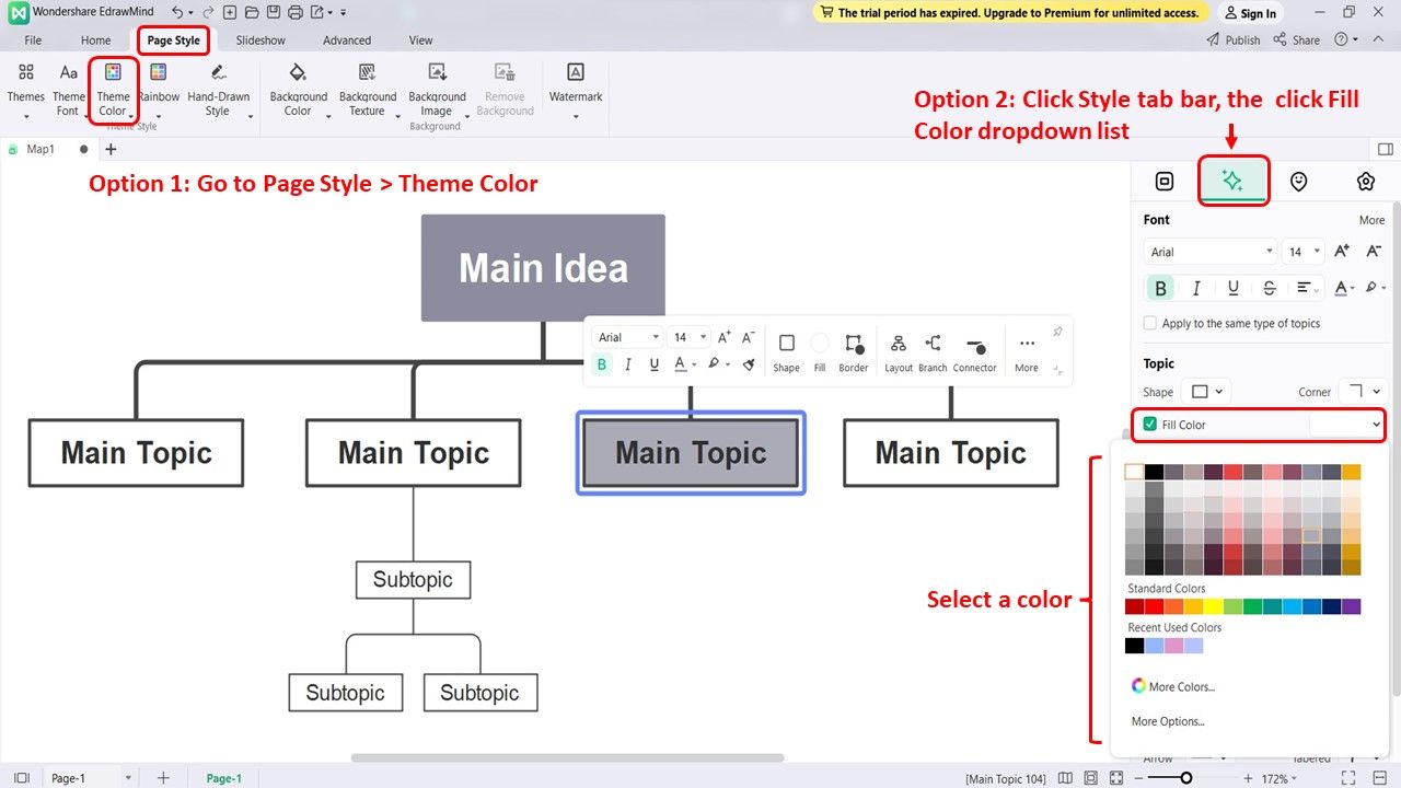 Personalizar el tema y el color de la forma en Eedrawmind