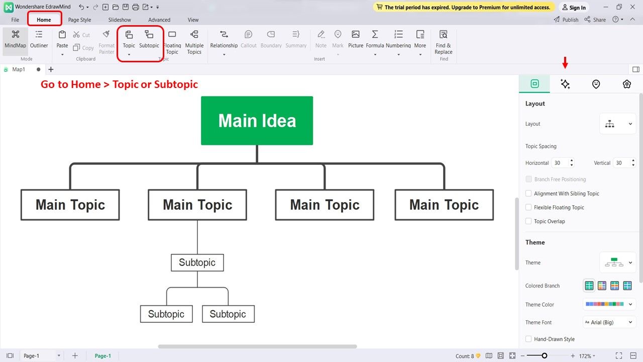 edrawmind insert shapes to organizational charts