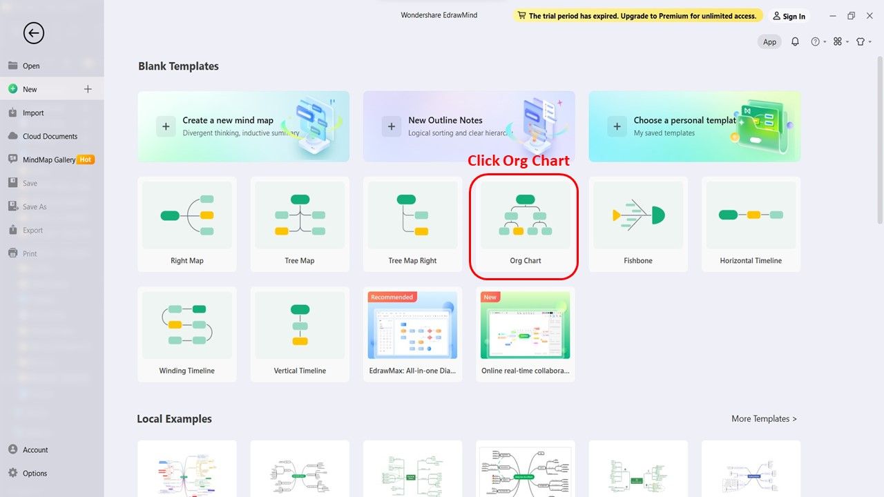 edrawmind org chart from blank template