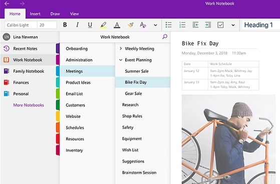 microsoft onenote sample note