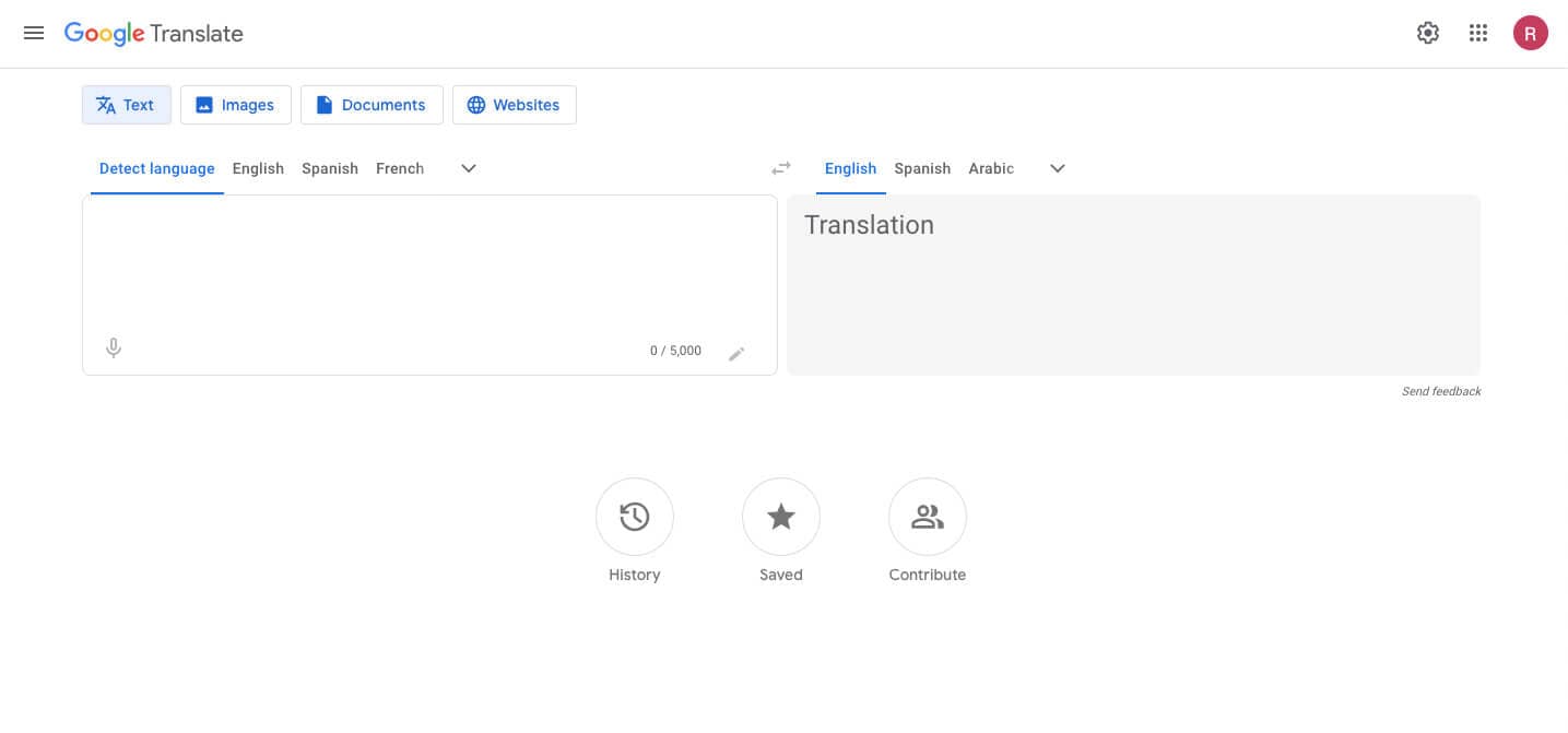 página de inicio de google translate