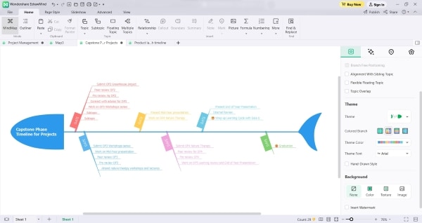 fishbone timeline with theme color