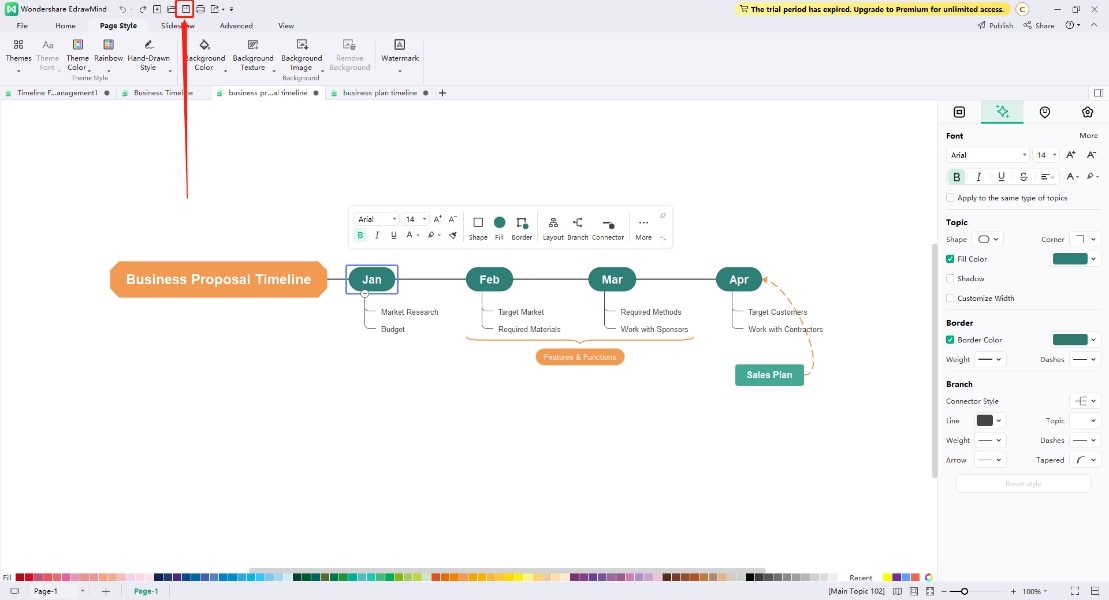 saving completed business timeline