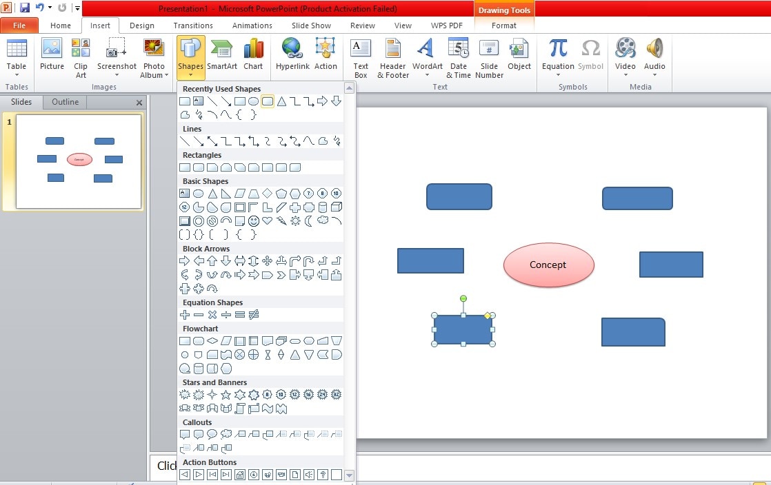 nós nos mapas conceituais no PowerPoint