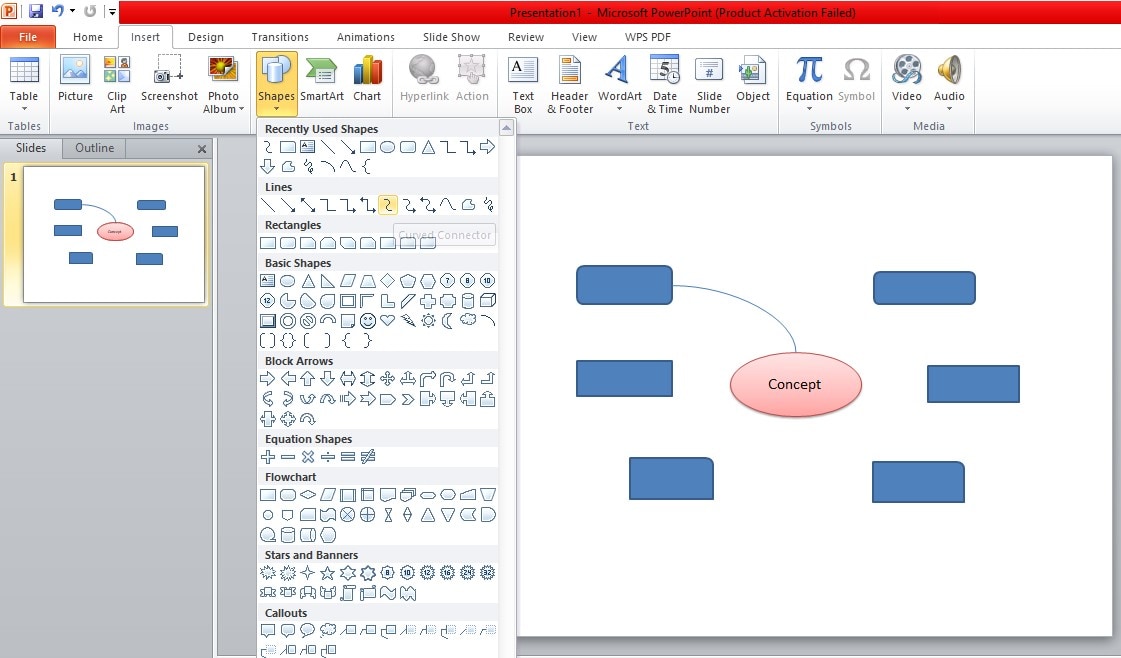 adicionando linhas ao mapa conceitual no PowerPoint