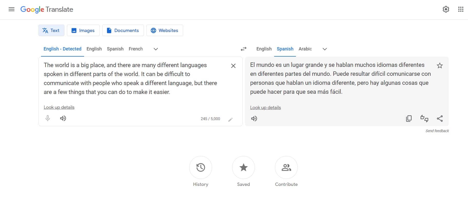 interface do google tradutor