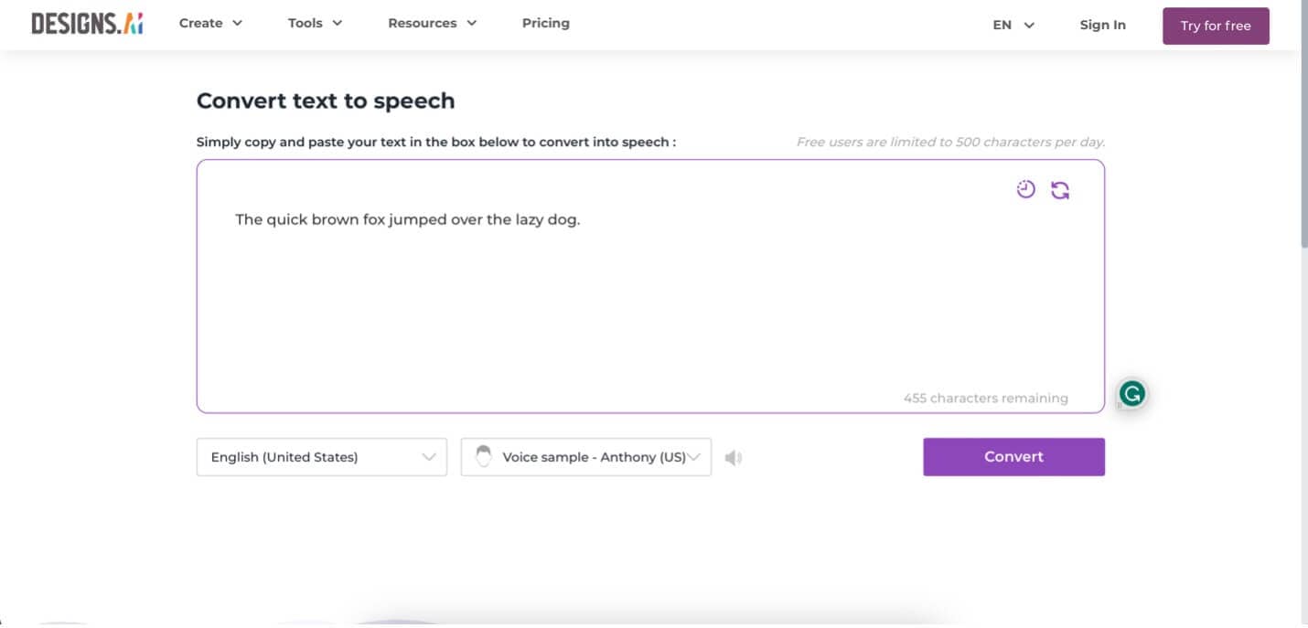 designs.ai speech maker