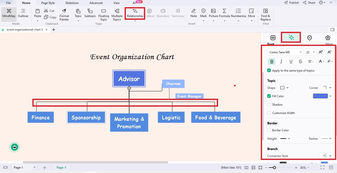 customize your event org chart