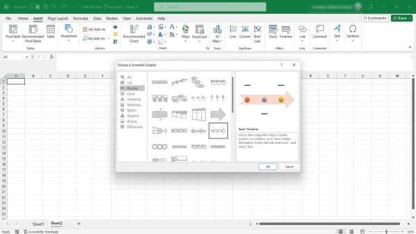 elegir un cronograma básico en SmartArt