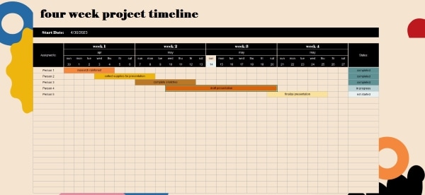 Modello di timeline del progetto con stato