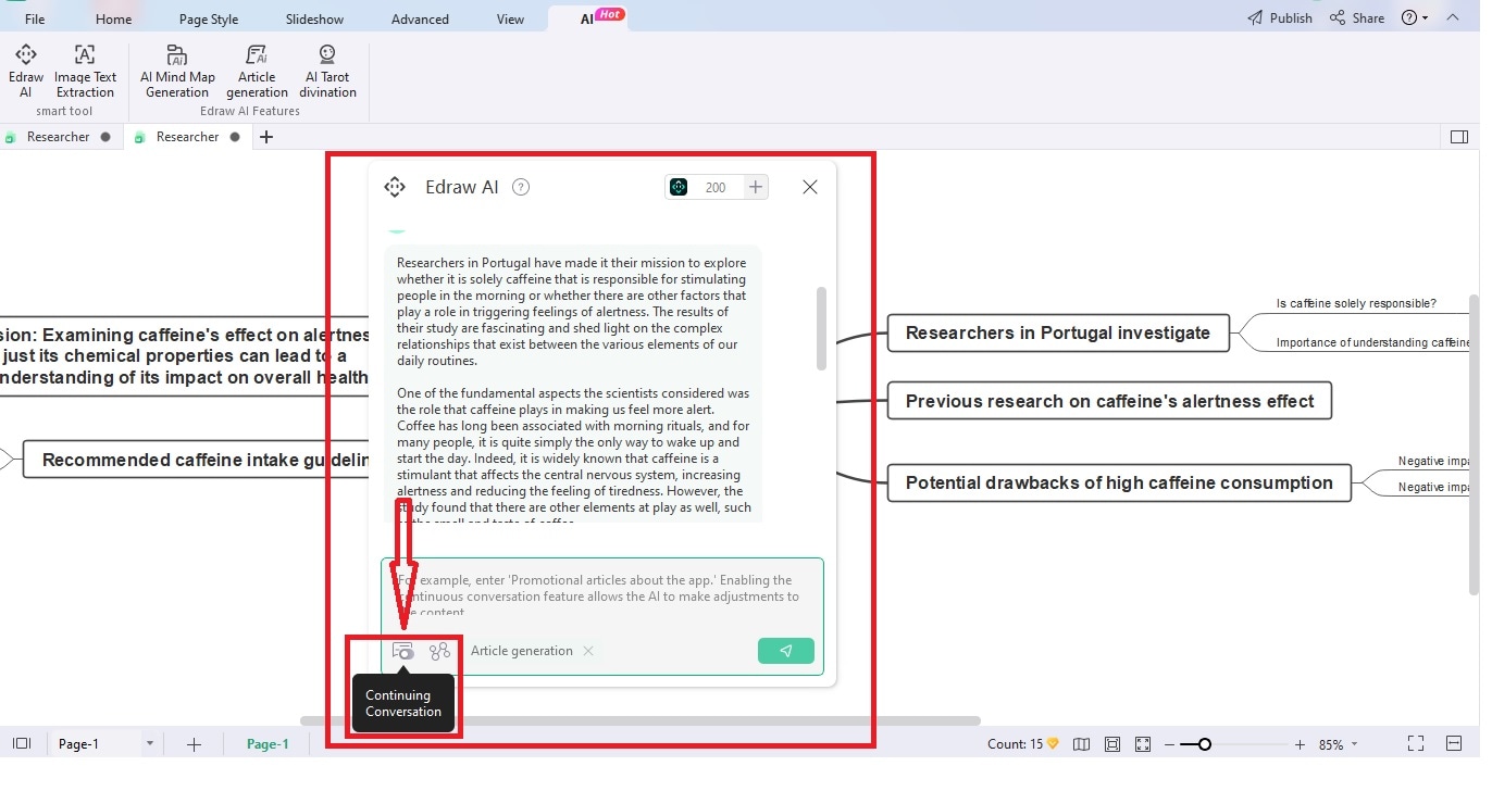 conversa contínua com o edraw ai