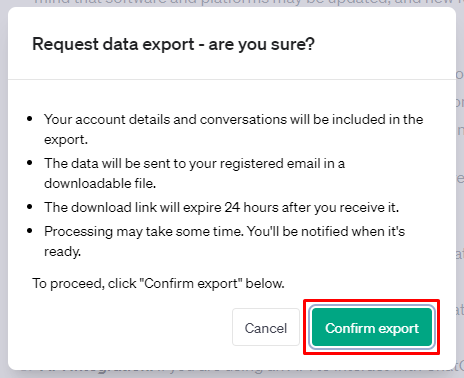 confirm export chatgpt conversations