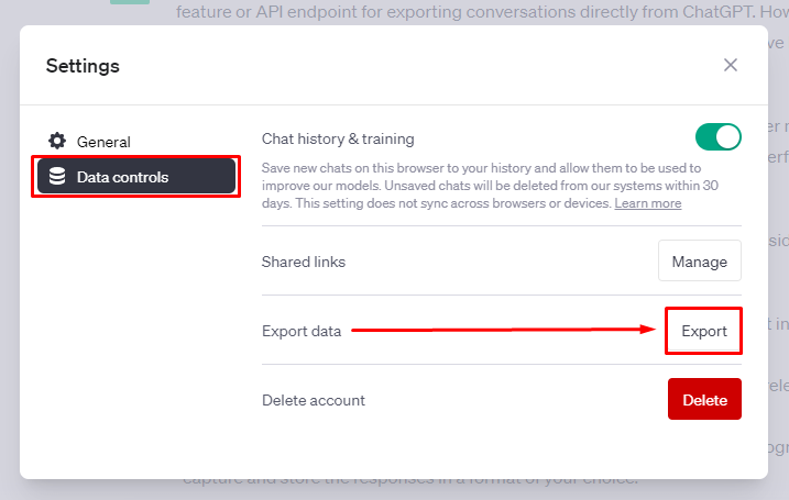 data control chatgpt conversations