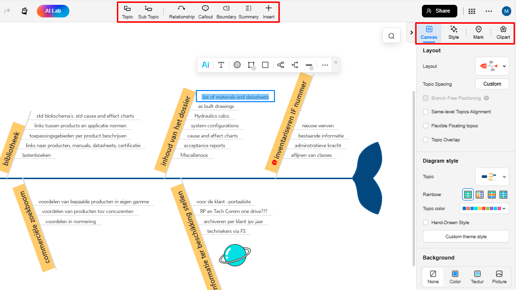 Erstellen eines Fischgrätendiagramms mit Hilfe integrierter Vorlagen