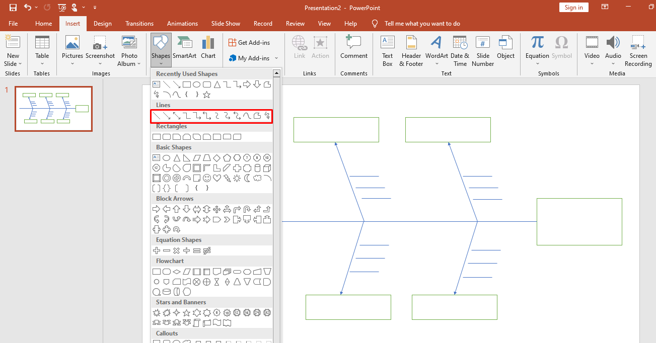 come creare un diagramma a lisca di pesce su powerpoint