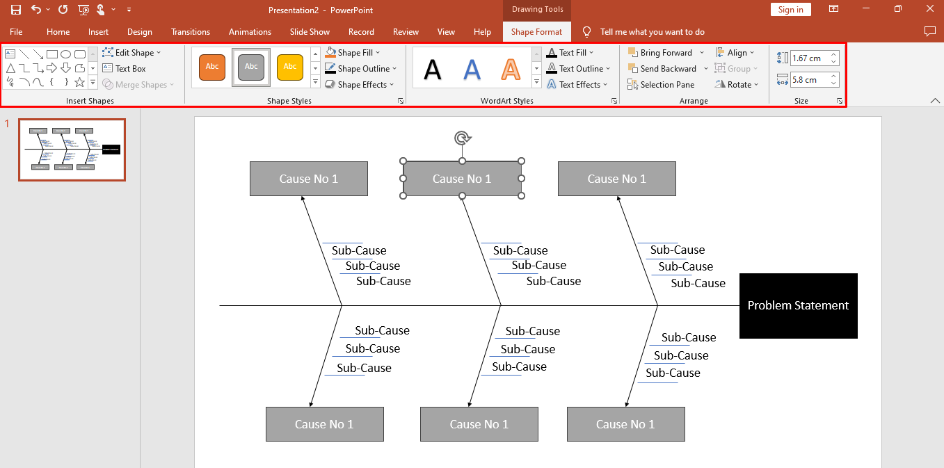 cómo hacer un diagrama de espina de pescado en PowerPoint