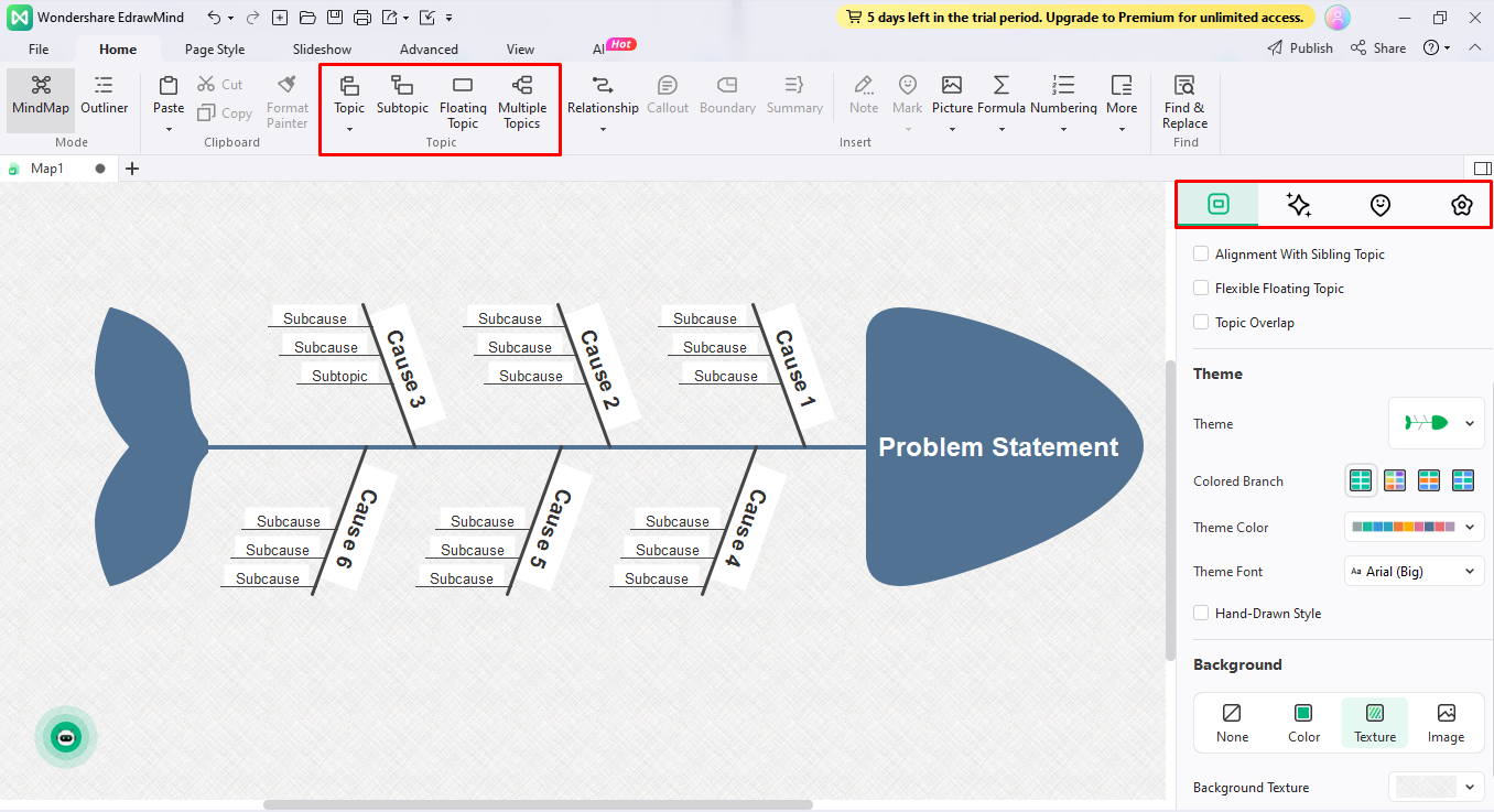 Come creare un diagramma a Fishbone in EdrawMind