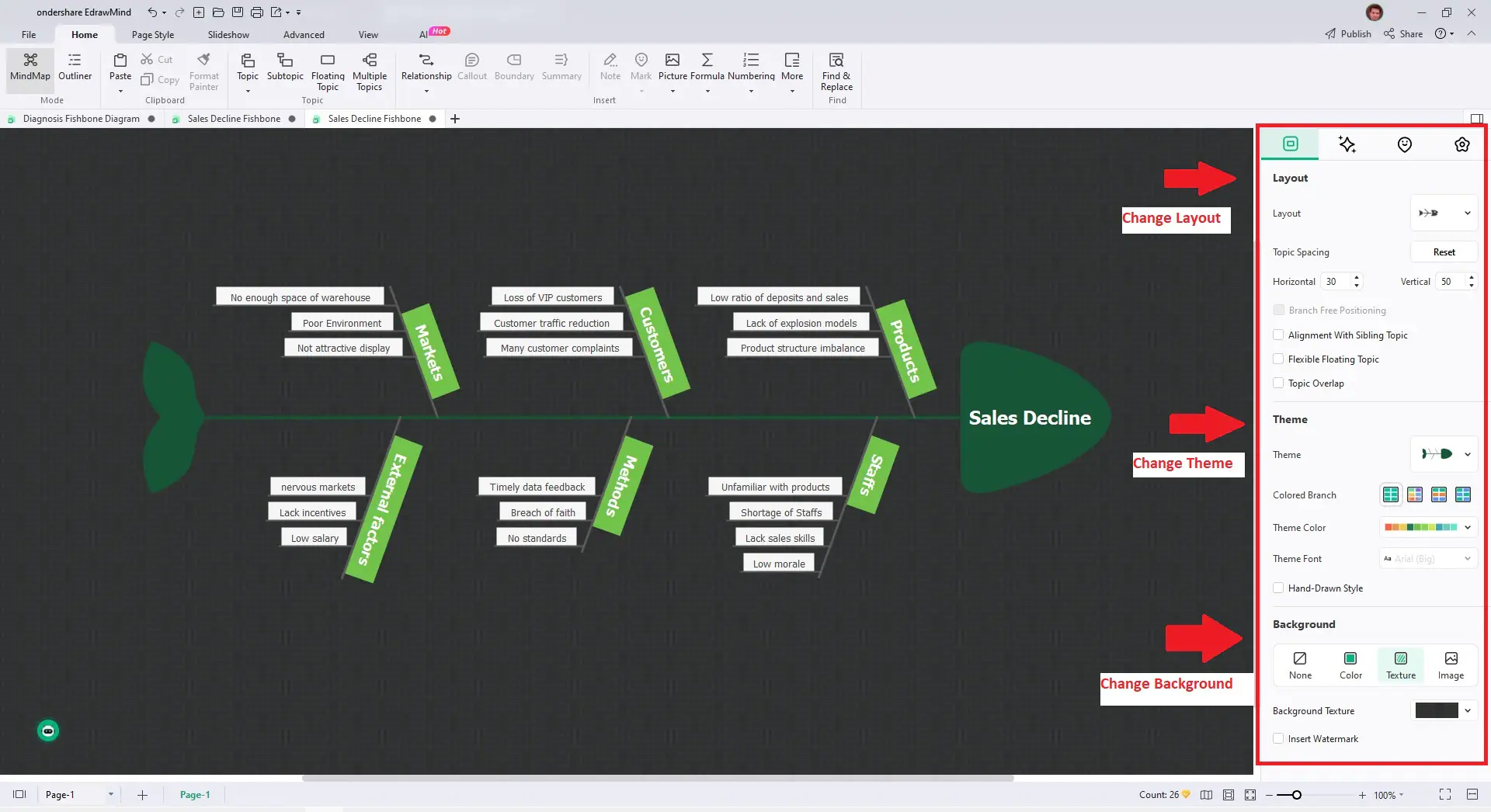 Cambia el diseño del diagrama con Edrawmind