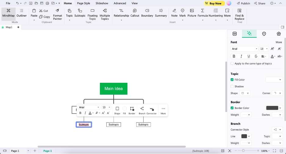 EdrawMind editar cuadros de texto