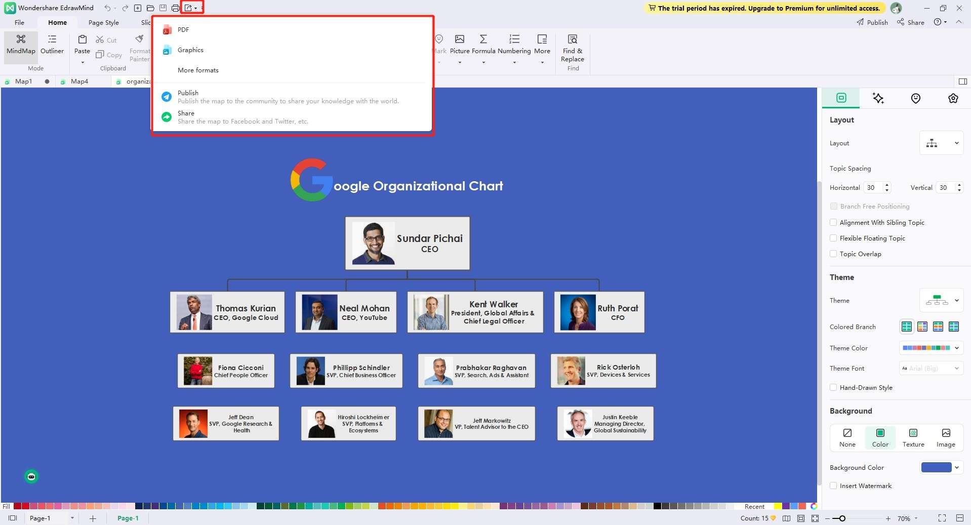 export org chart in edrawmind