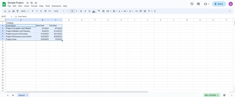 selecciona los datos en Google Sheets