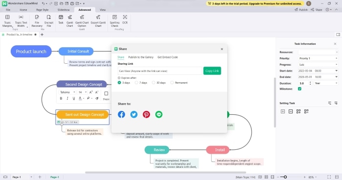 navigate share dialog box