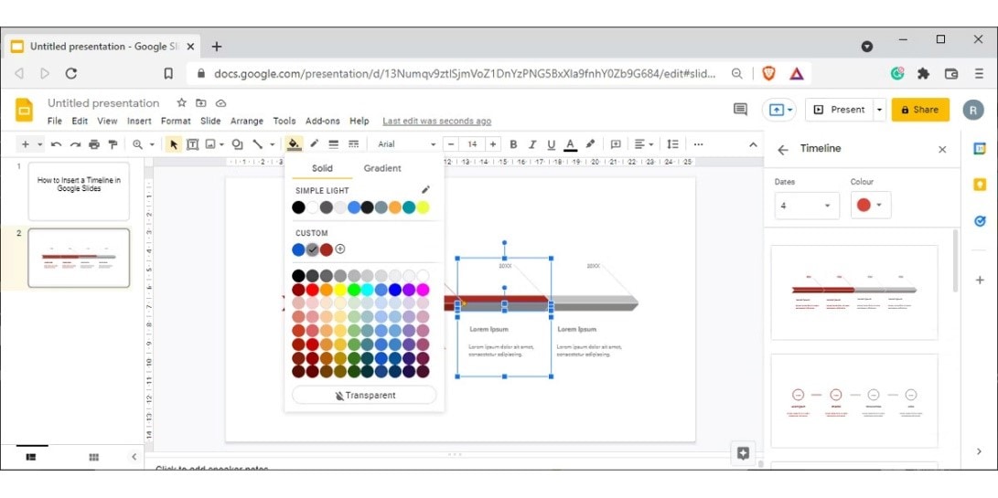 modelo de cronograma colorido no google slides