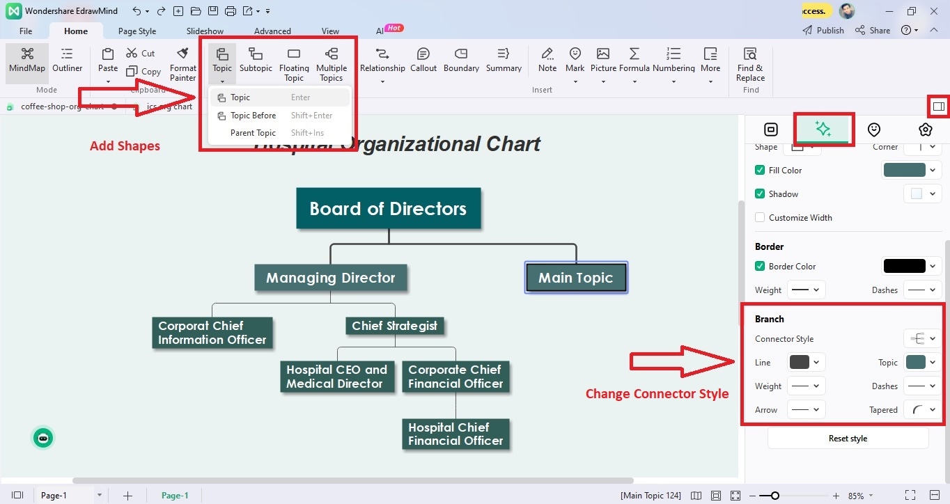 personnalisation de l'organigramme edrawmind