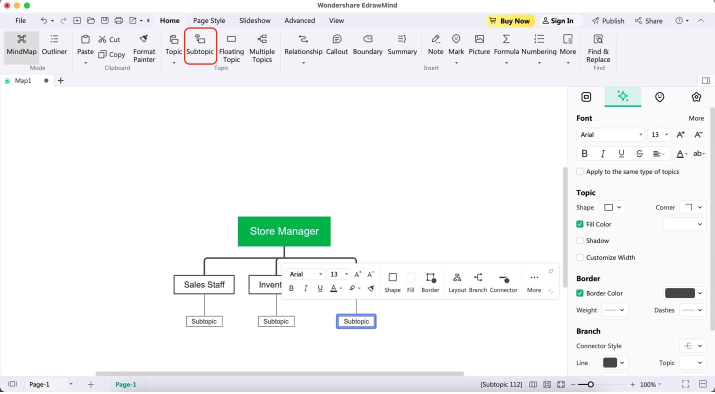 recurso de subtópico do edrawmind