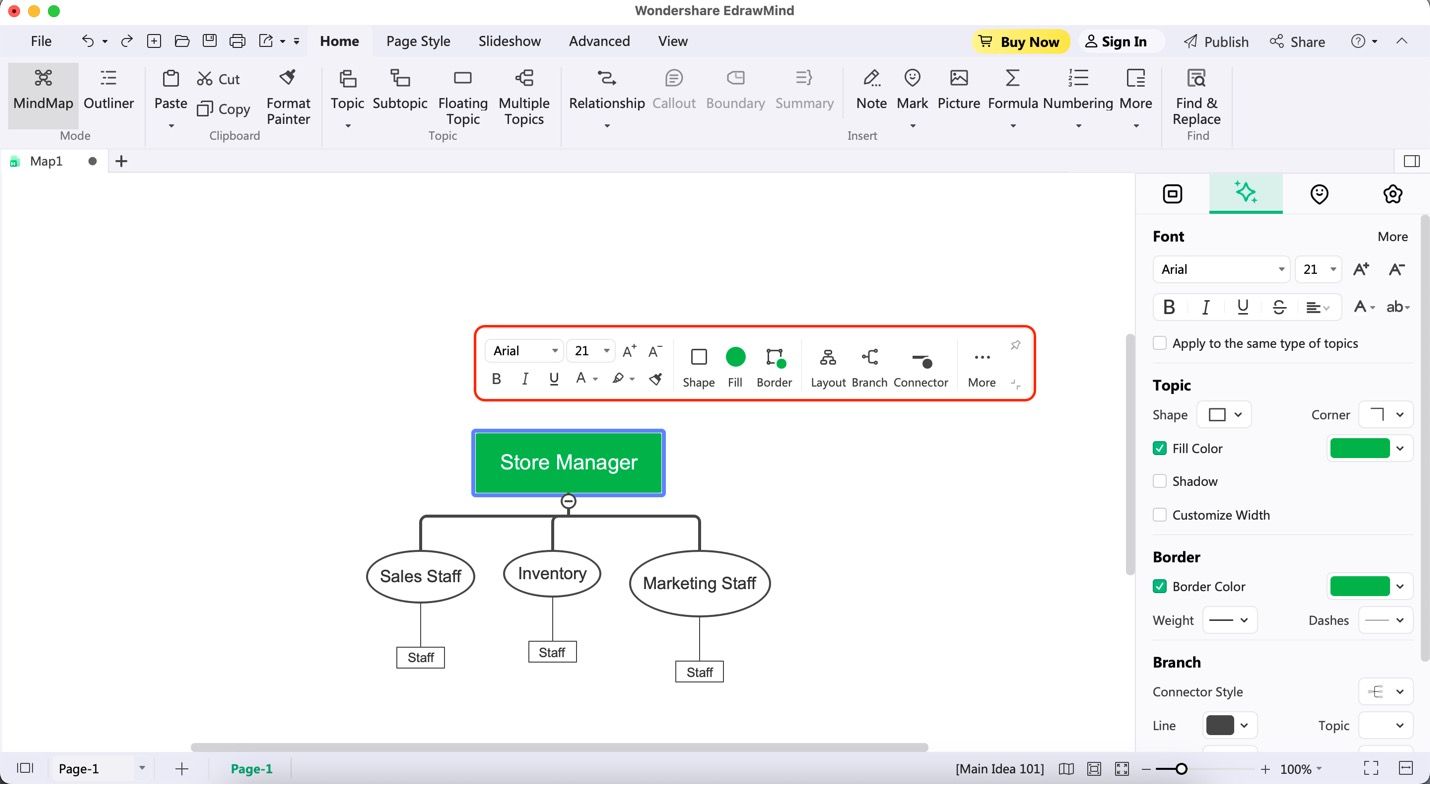 barre d'outils de personnalisation d'edrawmind