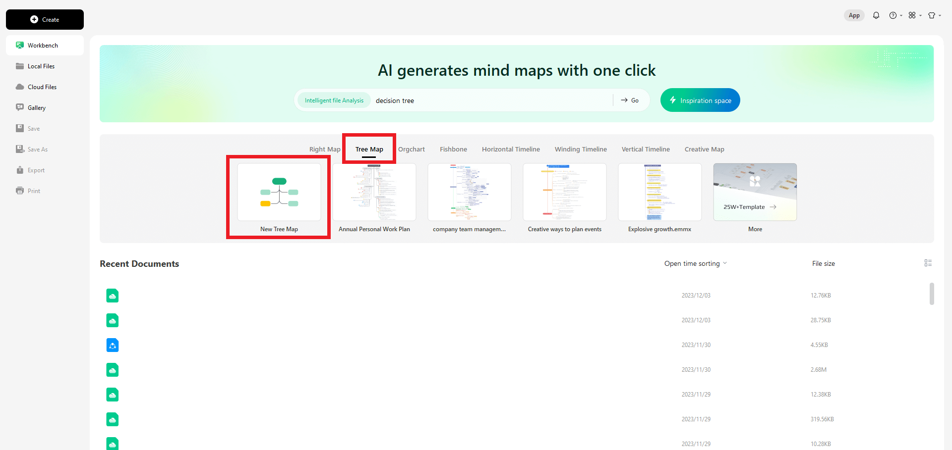 apri nuova mappa albero