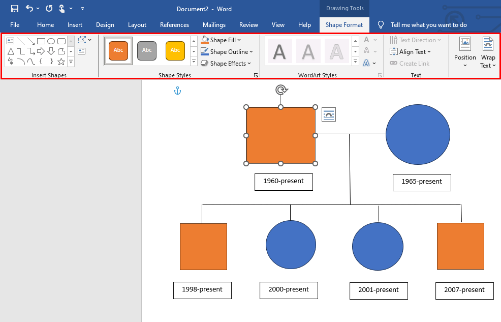 change formatting genogram word