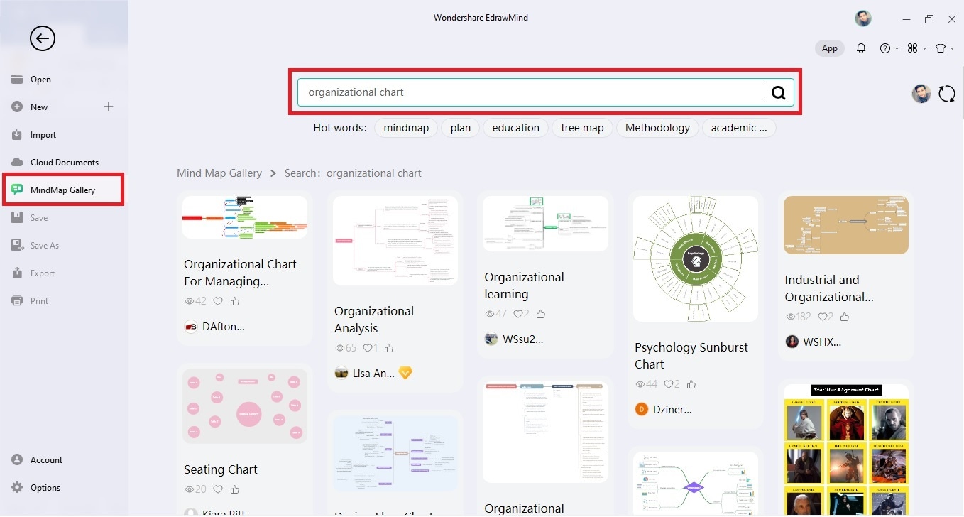 plantillas de organigramas de la galería de mapas mentales