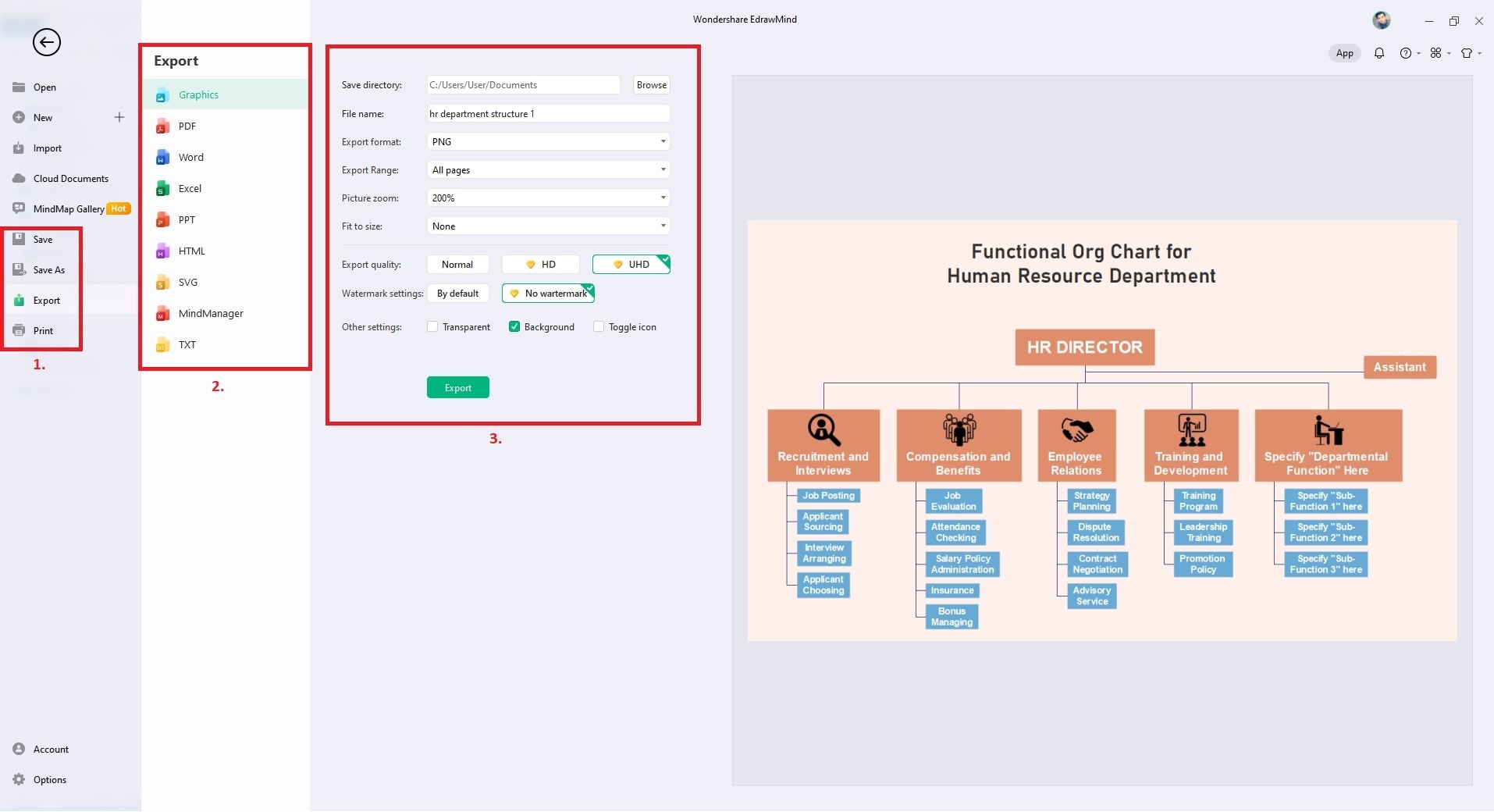 save or export your department structure