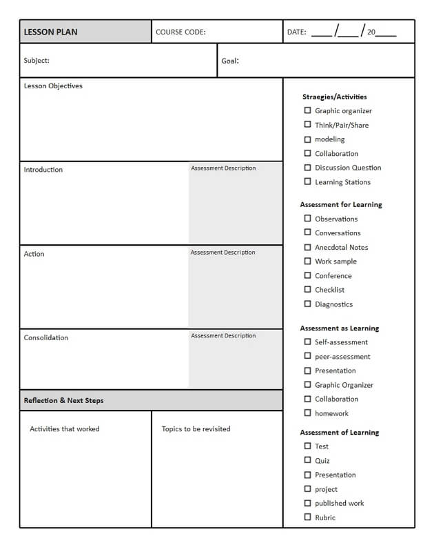 Lesson Plan Strategy Template