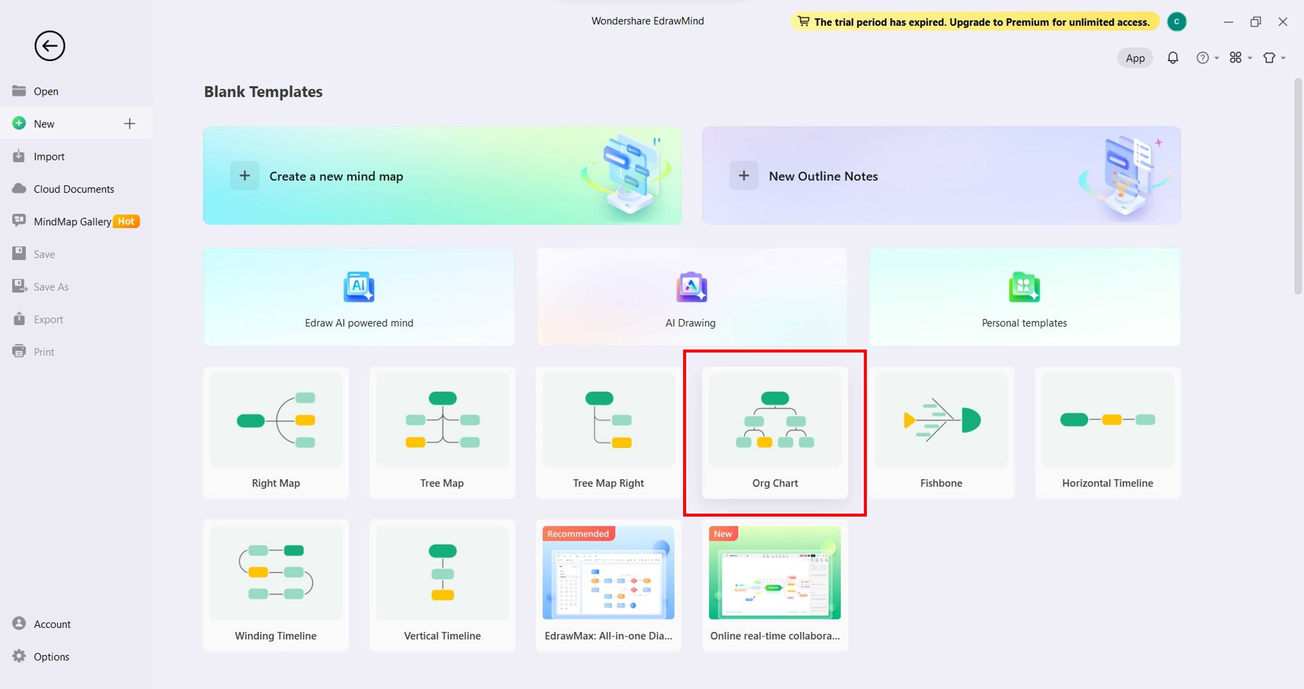 edrawmind blank templates selection