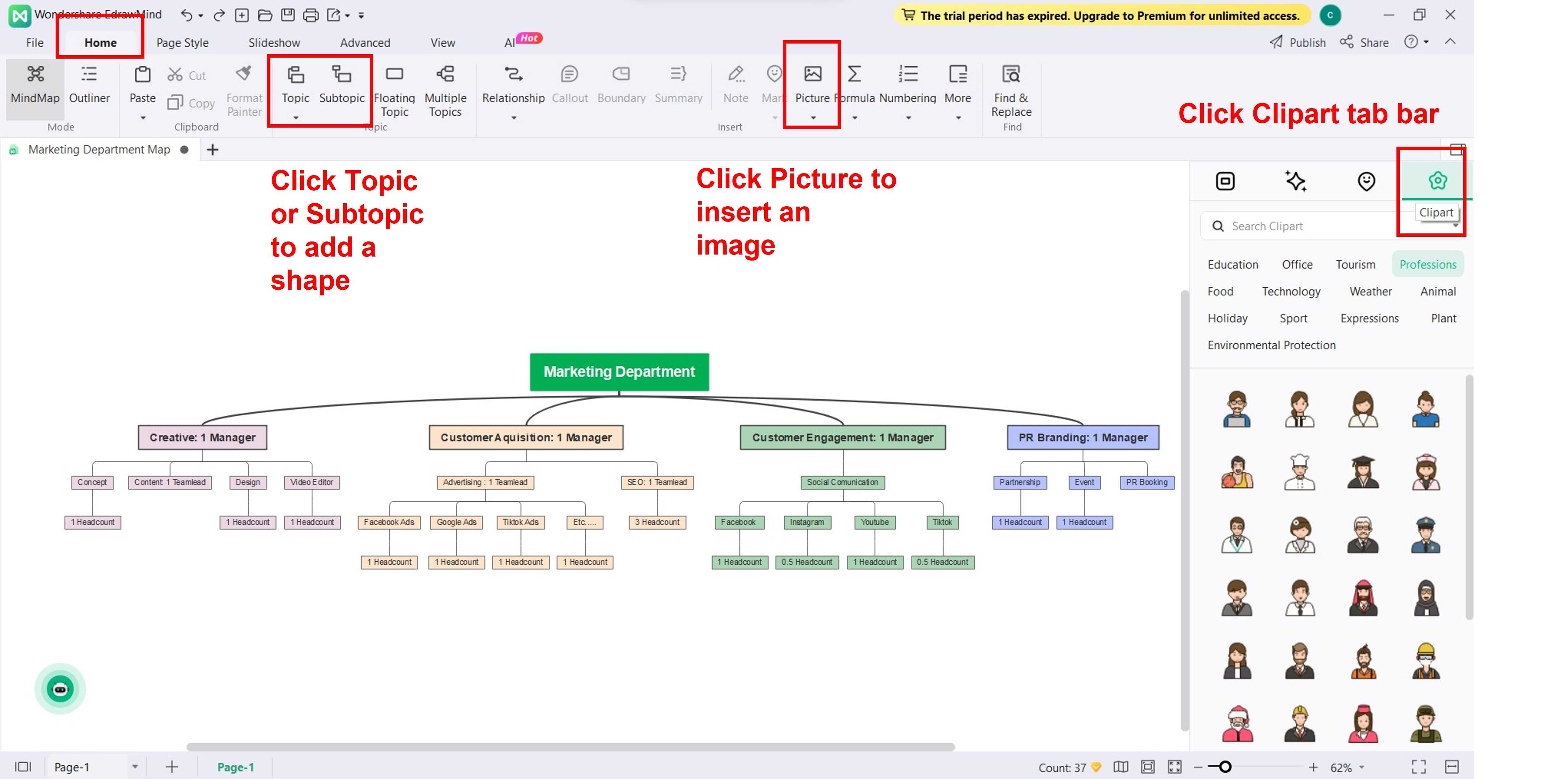 outils de canevas edrawmind