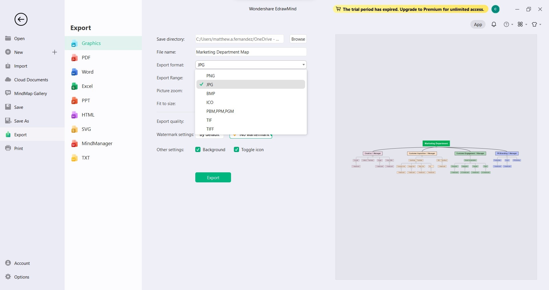 exporter le fichier edrawmind