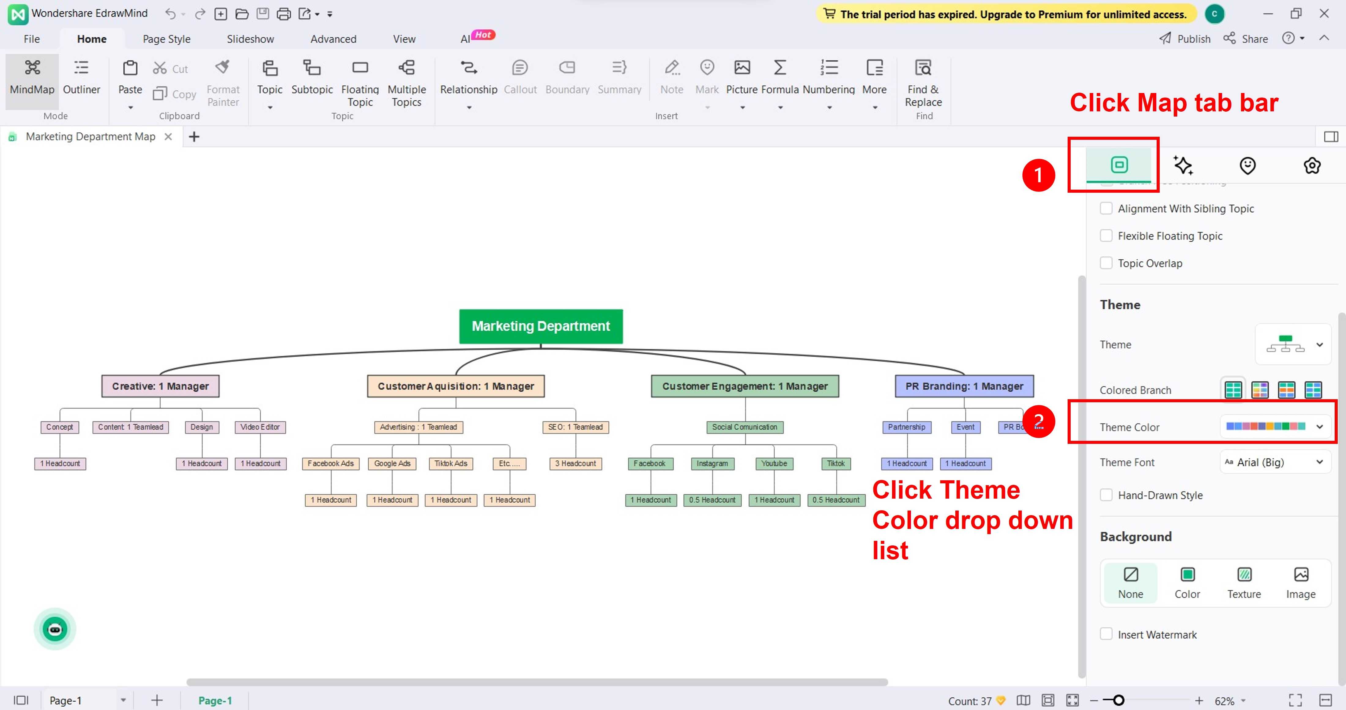 color del tema en EdrawMind