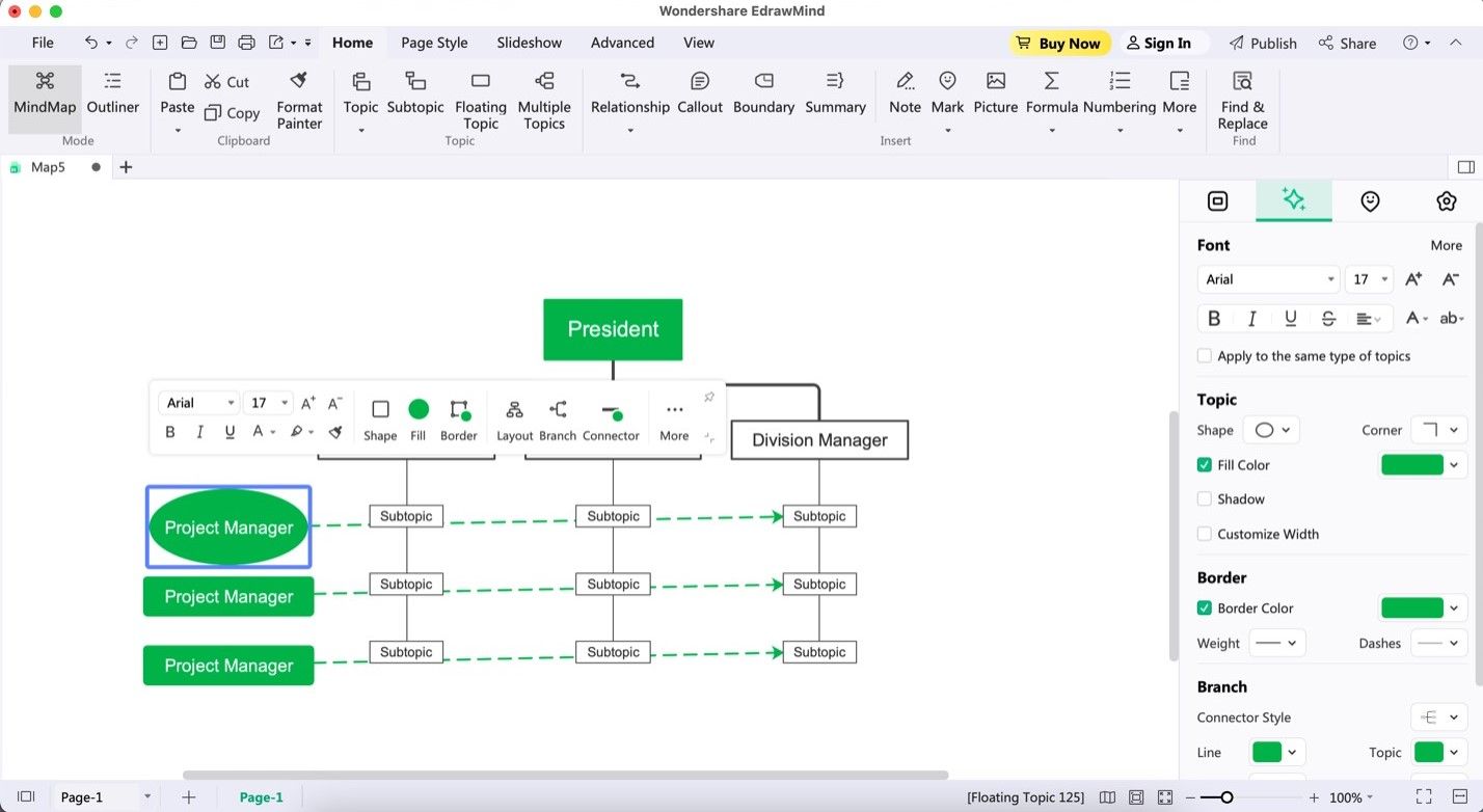 Menú de personalización de Edrawmind