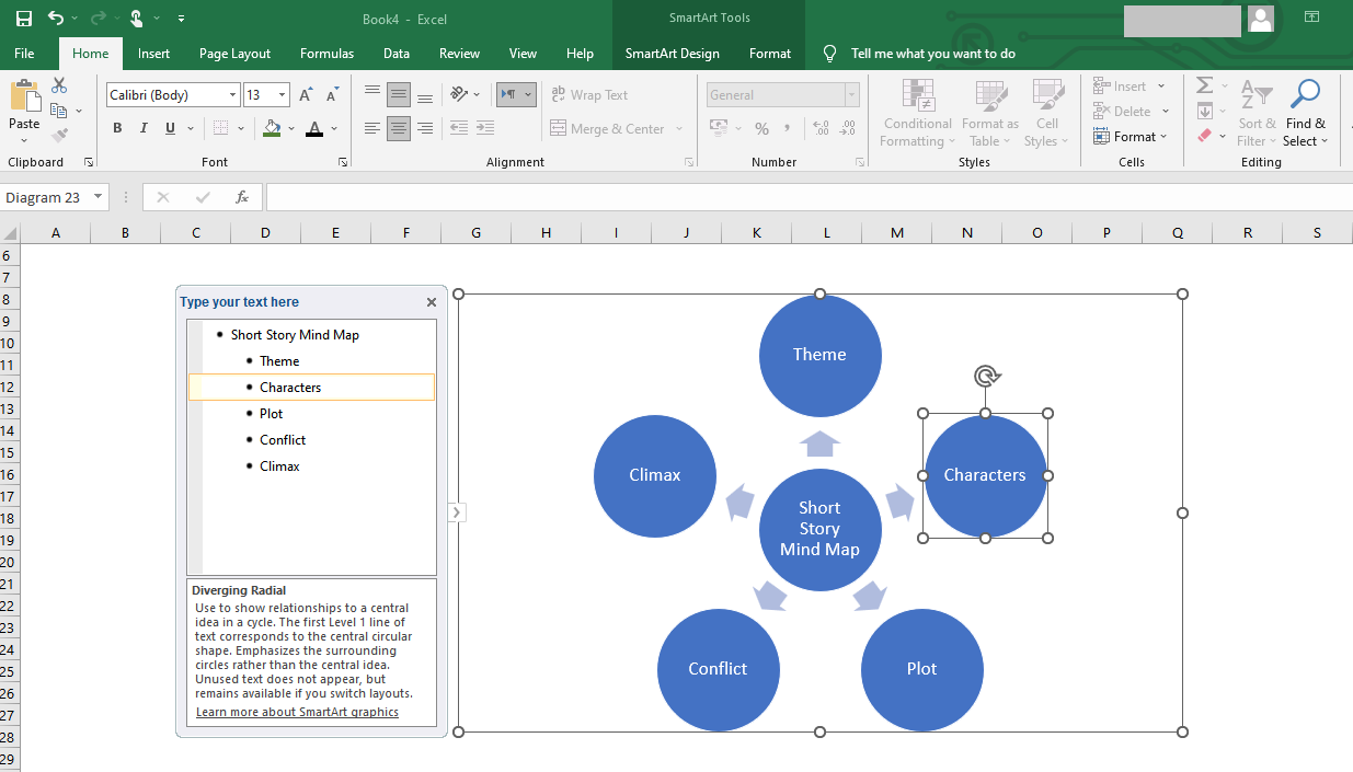 mind map excel schritt 3