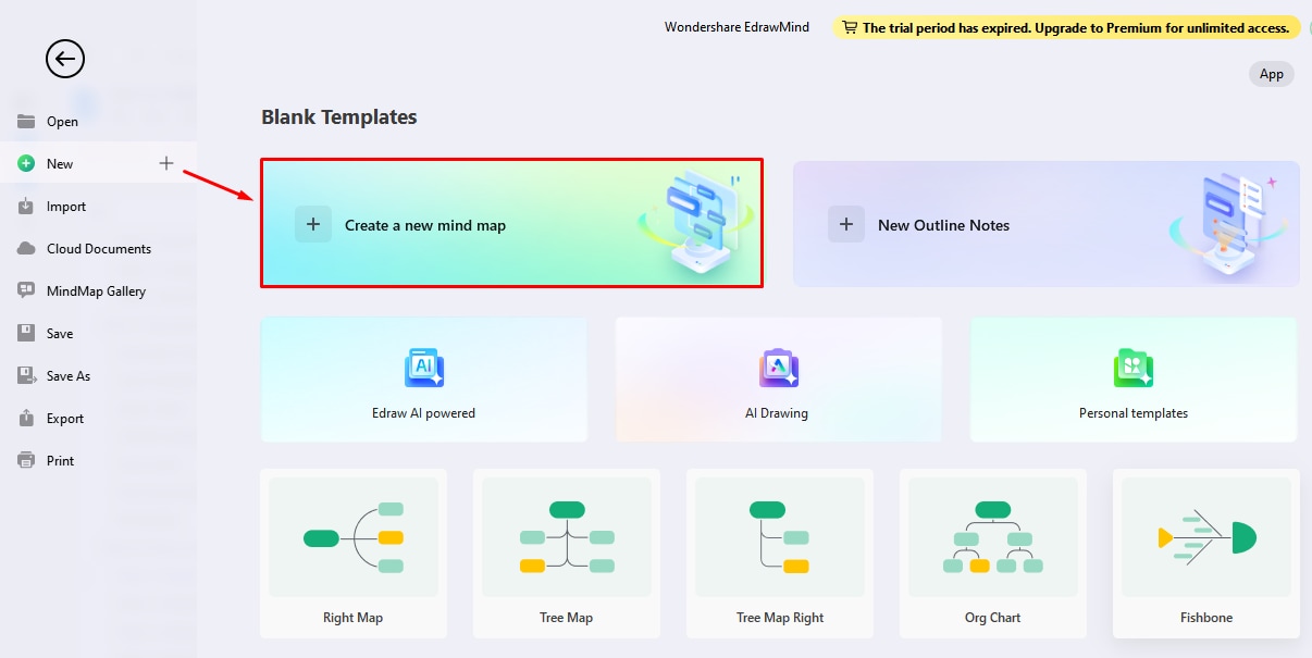 mind map create new map sketch step 1